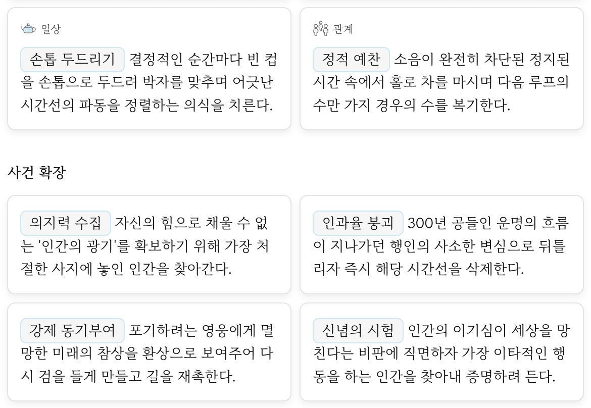 동기가 될 수 있는 설정과 파생 사건을 생성합니다