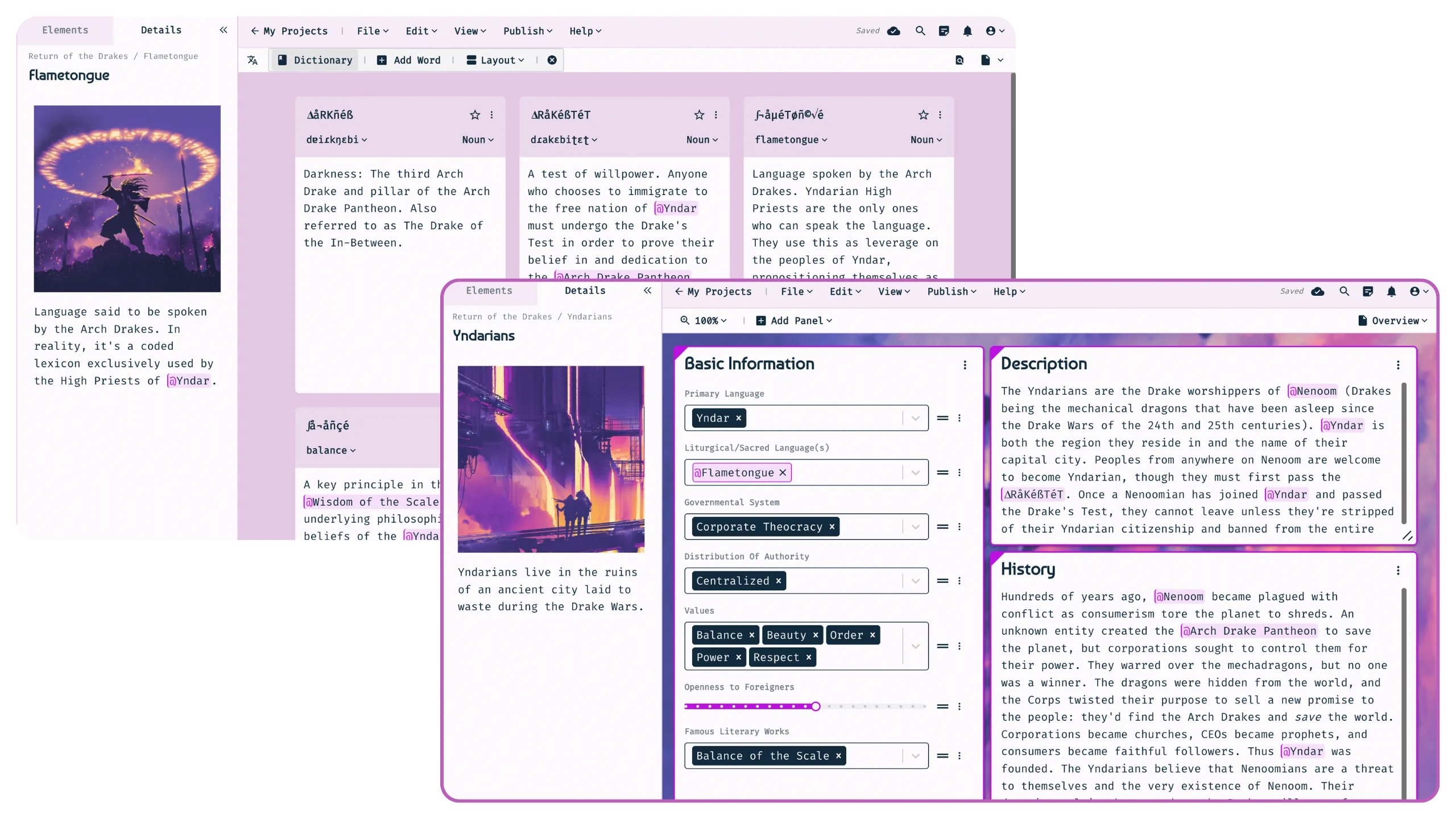 A language dictionary and a culture element in Campfire
