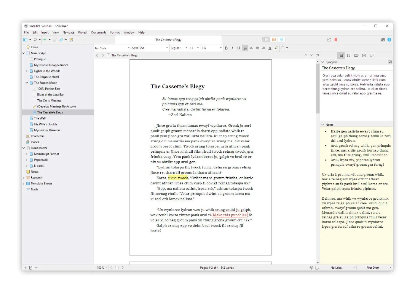 Scrivener's Binder and editor