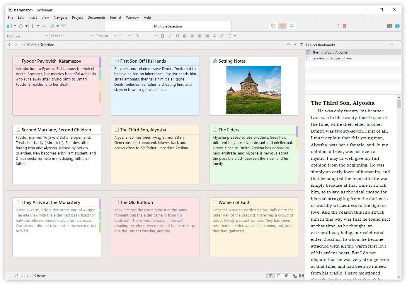 Scrivener corkboard